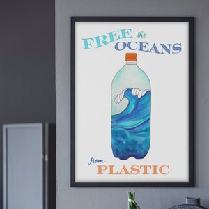 Kunstdruck Poster FREE THE OCEANS aus Kunststoff| Recyceln| Schluss mit Plastik | Saubere Meere| Alles Gute zum Tag der Erde | Zero Waste| Klimawandel