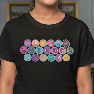 SCIENCE Youth T-Shirt| Colorful| STEM| Scientist| Beaker| Test Tubes| Virus| Solar| Botany| Biology| Chemistry| Kid Steminist