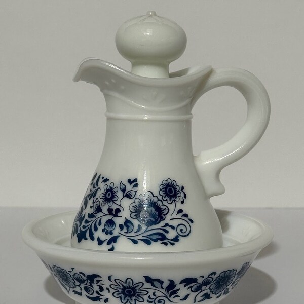 Pitcher and Bowl Set ~ Basin ~  Blue and White ~ By Avon