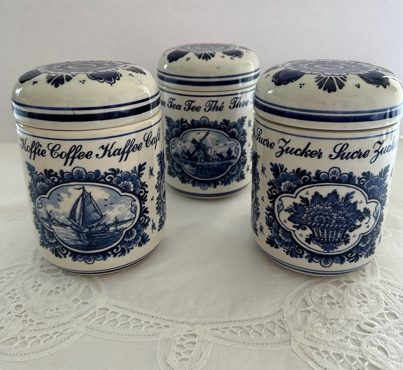 Delft Blue And White Tea Coffee Sugar Canisters Delft Canisters