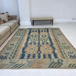 Vintage Anatolian Kilim Rug: 6x9 Colorful Wool Rug (288x210 cm)