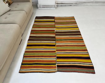 4'1" x 6'4" Vintage Turkish Kilim Rug, Multicolor Striped Handwoven Wool Area Rug for Living Room Bedroom Boho Decor
