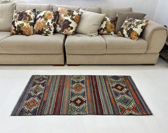 Brown striped 2x4 turkish vintage kilim rug,small vintage kilim rug,colorful handmade turkish kilim rug,small kilim rug,2&#39;3x4&#39;8 ft,140x70 cm