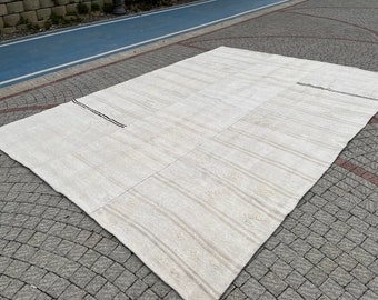 Turkish White Area Rug,Oversize Hemp Rug,8x11 Feet,Hand Made Rug,Oversize Rug,Decorative Rug,Natural Rug,Floor Rug,Turkısh Rugs. 352x246 cm.