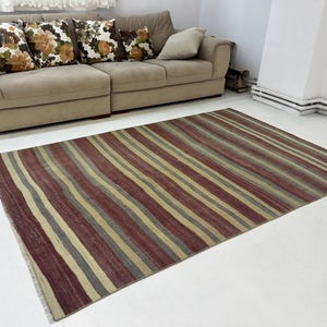 5x7 Striped pale turkis kilim,vintage turkish pale colorful kilim rug 5x7 Striped vintage turkish natural kilim rug,5&#39;1x7&#39;7 ft,235x157 cm