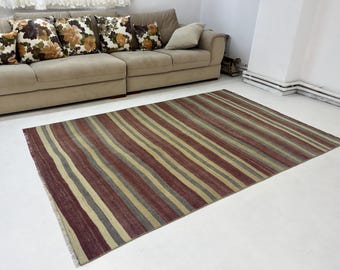 5x7 Striped pale turkis kilim,vintage turkish pale colorful kilim rug 5x7 Striped vintage turkish natural kilim rug,5&#39;1x7&#39;7 ft,235x157 cm