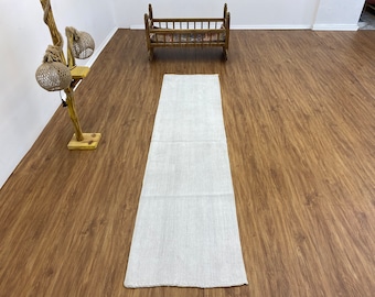2x0 Feet, Narrow Runner Rug, Vintage White Hemp Runner Rug, Hand Made Rug, Decorative Rug, Natural Rug, Floor Rug, Turkısh Rugs. 246x62 cm.