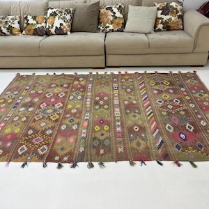 5x8 Vintage Anatolian kilim area rug 5x8 brown Vintage old kilim 5x8 Colorful anatolian turkish rug 5x8 Colorful kilim rug 5x8,252x160 cm