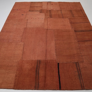 Dywan vintage z konopi tureckich, 5'10 x 7'11, pomarańczowy, ręcznie tkany, tkany płasko