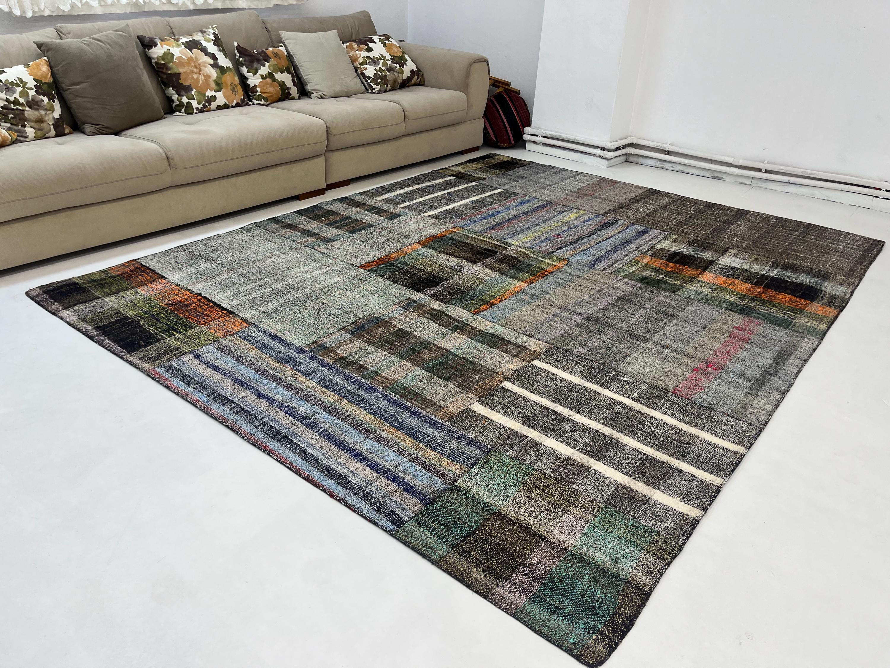 ヴィンテージパッチワークキリムラグ：カラフルなトルコウール