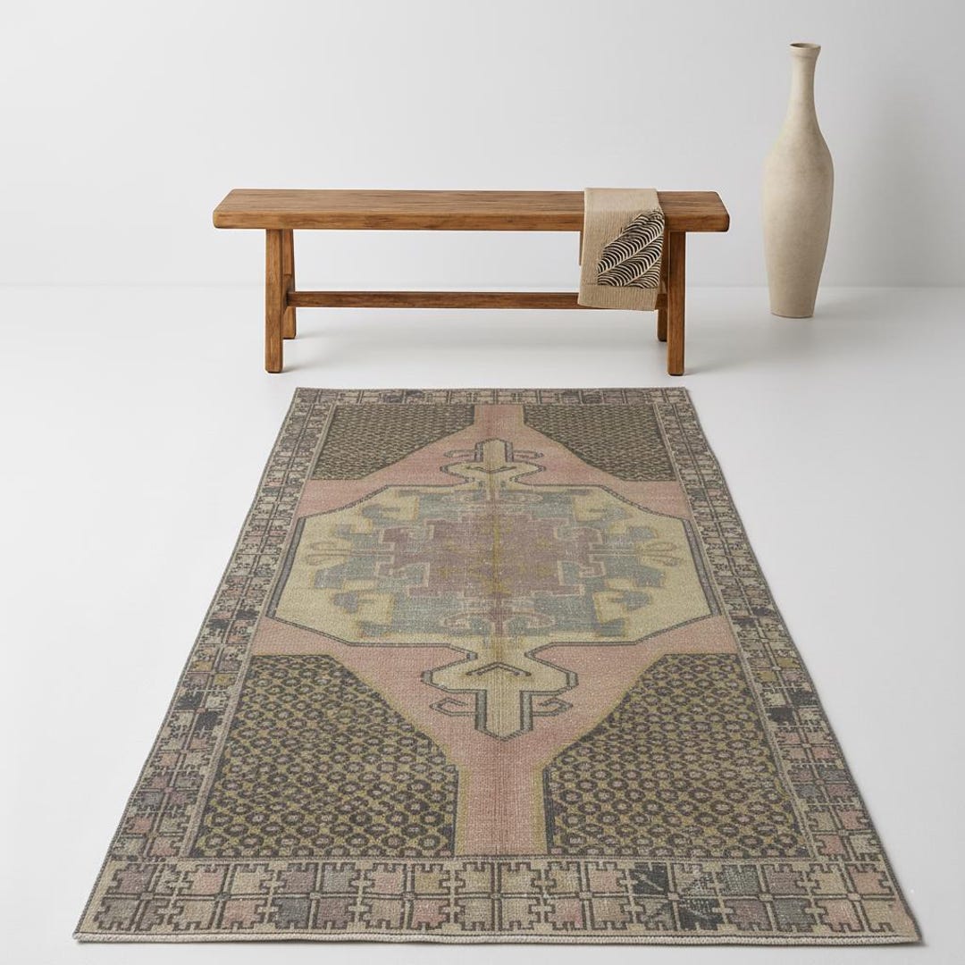 Pastel Geometric Vintage Turkish Area Rug – 8.4 X 4.0 Ft (253x123