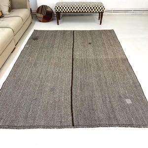 Turks kleurrijk gestreept vintage vloerkleed 6 x 8 Turks gestreept kelimtapijt, vintage Turkse kelim 6 x 8, handgemaakte watten, 6'4 x 8'6 ft, 263 x 194 cm