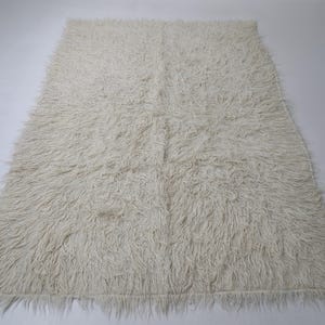 5'1 x 7'5 vintage tulu bulgare tapis beige laine hirsute minimaliste bohème