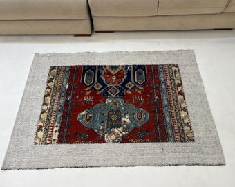 3x5 Vintage-Wandteppich aus türkischer Wolle, Flachgewebe, Wandbehang im Used-Look, einzigartige Kelim-Dekoration