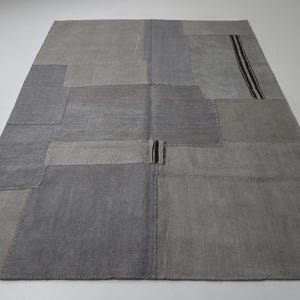 5'10 x 8'0 Vintage Turkish Hemp Patchwork Rug Gray Beige Handmade Flatweave Area Rug