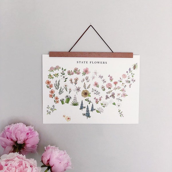 State Flower Map | Wildflowers | Watercolor | 11x14