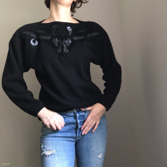 Sweater with shoulder pads 80s lambswool
