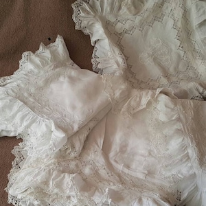 Rare antique FRANCH SILK with LACE bed linen  1890 with monograme