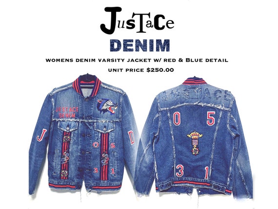 blue jean varsity jacket