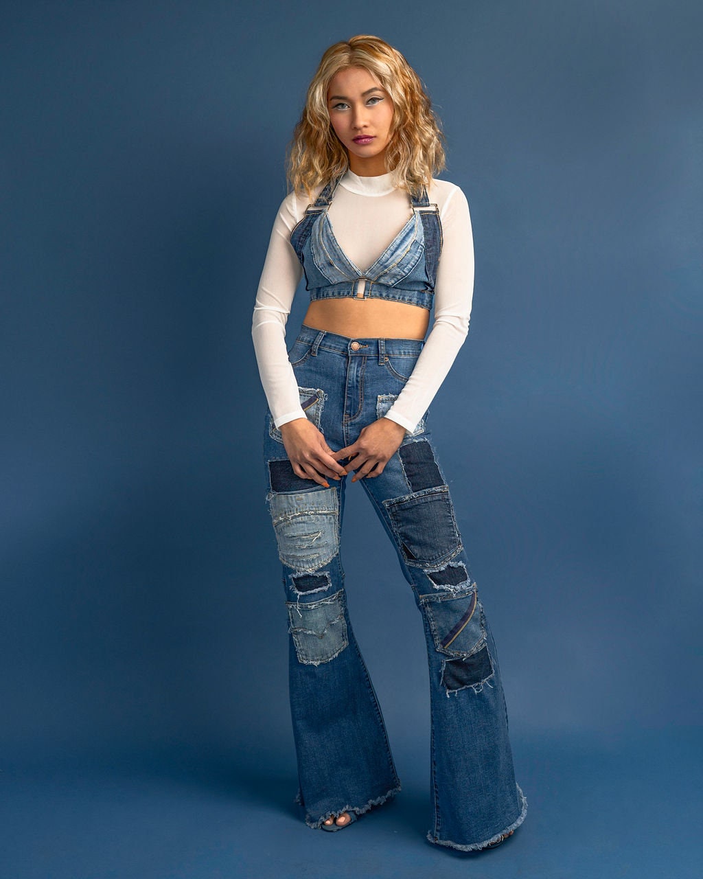 Dark to Light Blue Denim Strap Halter Top Etsy