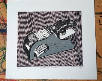 Original limited edition linocut print "Richard's Plane"