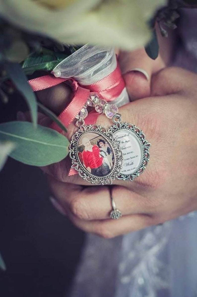 bridal flowers Double Frame Bouquet Memory Charm photo buttonhole memorial