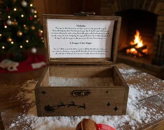 Christmas Rustic Wooden Box, Help Explain to Your Older Children when they ask 'is Santa real', Keeper of the magic idea instead of letter.