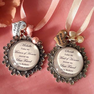 Bridesmaid, chief bridesmaid personalised keepsake charm, matron and maid of honour wedding thank you gift for best or special friend,