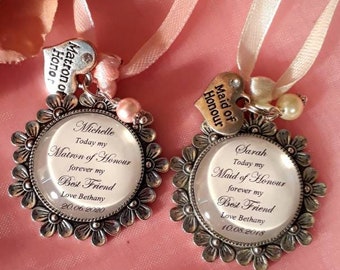 Bridesmaid, chief bridesmaid personalised keepsake charm, matron and maid of honour wedding thank you gift for best or special friend,