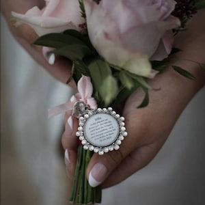 Photo Wedding Bouquet Charm includes Elegant Brooch & Pearls, Personalized  with your Picture, In Memory of Memorial Keepsake for Bride