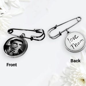 Pin de plata conmemorativo con foto, imagen de doble cara con nota escrita a mano, marco de recuerdo para traje, solapa, ramo, boutonniere de novia, regalo de novio