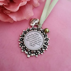 Bridesmaid, flower girl personalised keepsake charm, chief, maid of honour, honor wedding gift, something old. Silver/antique bronze choice