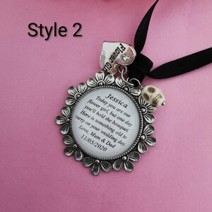 Personalised Bridal Party Keepsake Charm, Gothic Halloween Wedding Thank You Gift for flower girl, bridesmaid, maid/matron of honour/honor. Style 2