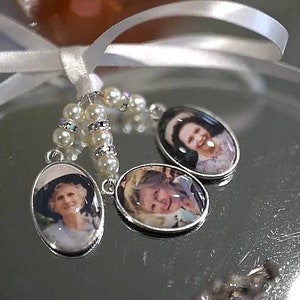 A beautiful multiple photo bouquet charm, with a triple, quadruple or 5, 6 photo and/or verse, have loved ones with you on your wedding day.