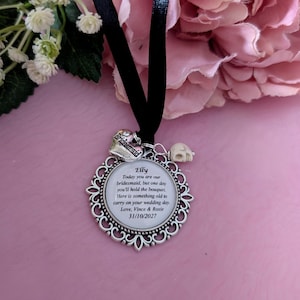 Personalised Bridal Party Keepsake Charm, Gothic Halloween Wedding Thank You Gift for flower girl, bridesmaid, maid/matron of honour/honor. image 1