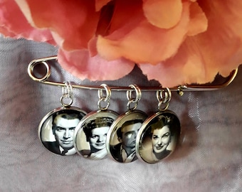 Bride or Groom silver coloured memory photo lapel pin or bouquet charm. 20mm keepsake gift, flower, boutonniere photo frame charm gifts.