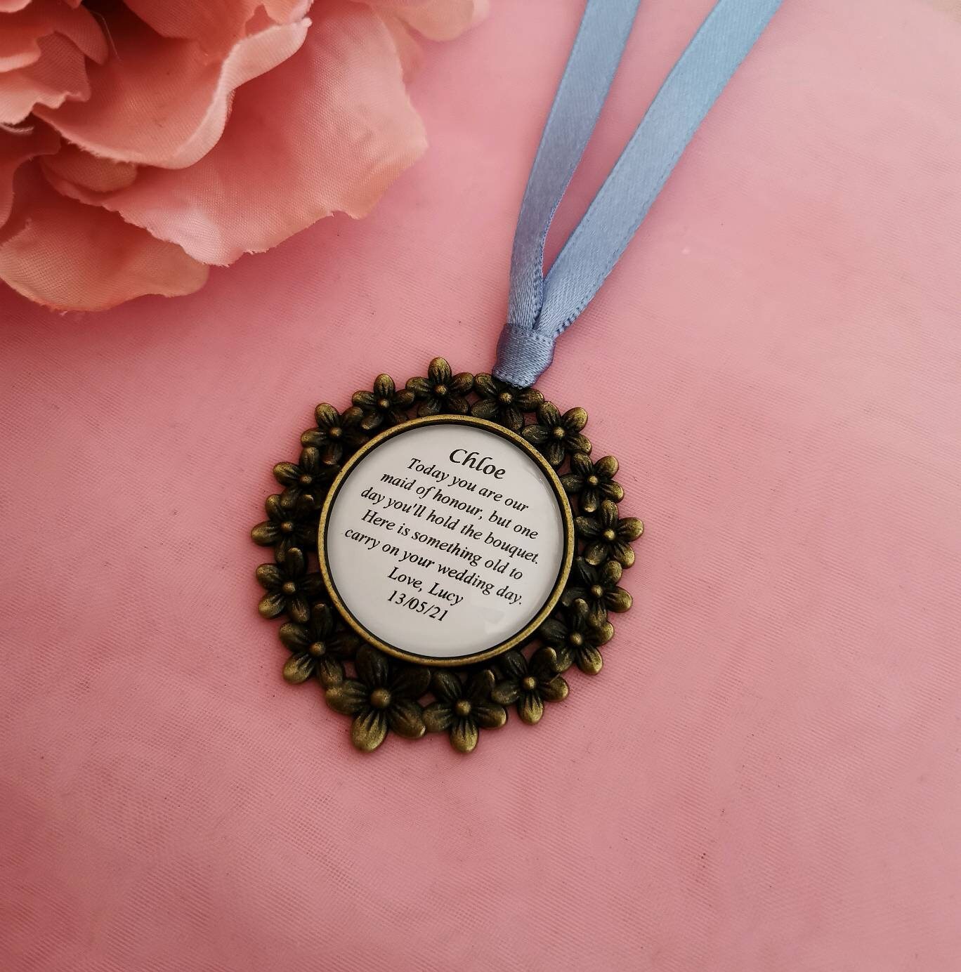 Wedding keepsake gift Bridesmaid, flower girl personalised charm, chief bridesmaid, maid of honour, honor, thank you present, something old.