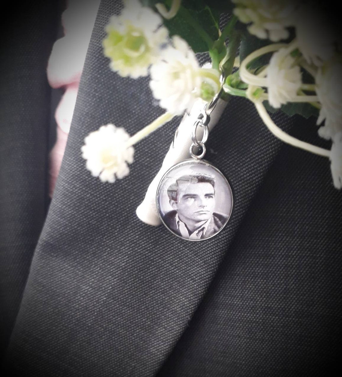 Groom photo lapel pin groom memorial photo boutonnière Etsy