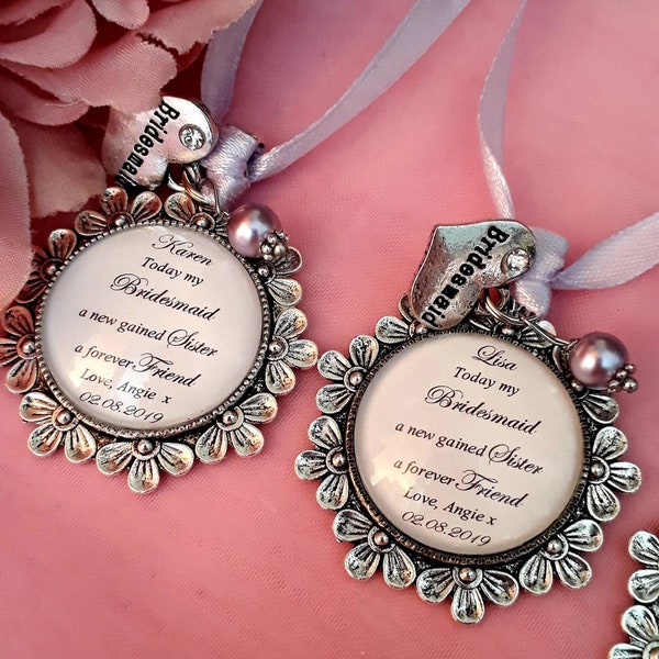 Bridesmaid and chief bridesmaid personalised keepsake charm, matron and maid of honour, sister in law thank you wedding gift.