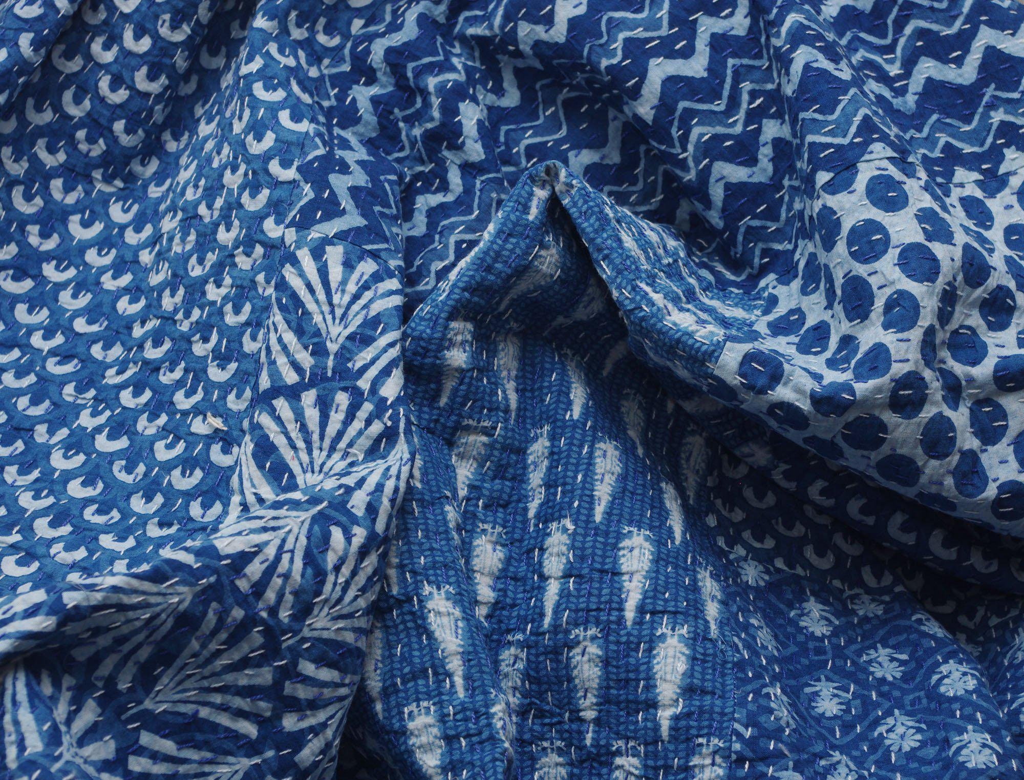 Kantha Quilt Indigo patch Kantha Blanket 60x90 Handmade Etsy