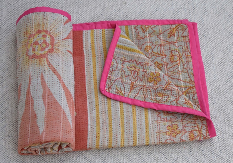 Fine Babyshower Baby Shower Baby colour blanket Kantha quilt kantha quilt handmade Quilt Vintage Kantha Quilt recycled kantha blanket