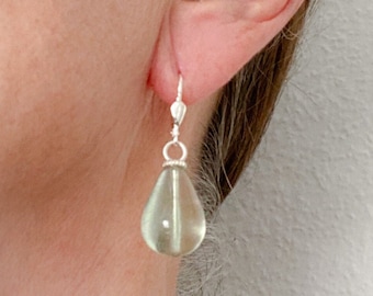 Boucles d'oreilles pendantes simples avec pendentif pamplemousse en fluorite