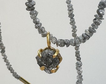 Raw diamond necklace with diamond pendant