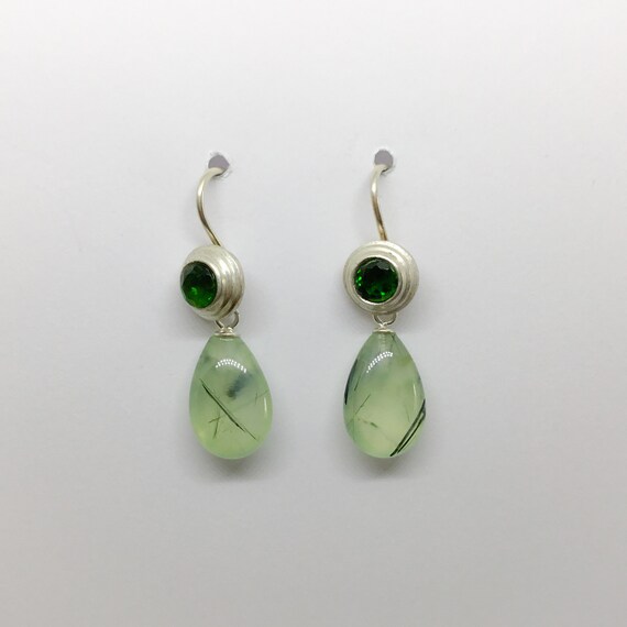 Silver Amonary Earrings With Chromdiopsid Short Hanging Etsy