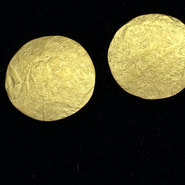 golden earrings round discs forged