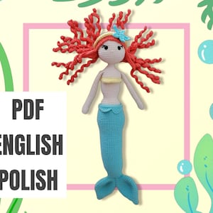 Mermaid crochet pattern, PDF, English (US), Polish, Aria sea siren, amigurumi princess mermaid, doll tutorial