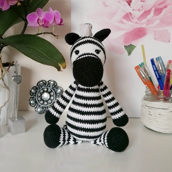 Crochet zebra, nursery toy, zebra amigurumi handmade, baby shower, birthday gift, safari animals