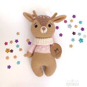 Crochet reindeer doll, handmade amigurumi deer toy. Great gifts idea for Christmas, birthday, for girl
