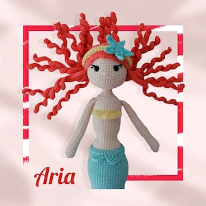 Crochet Mermaid pattern PDF, English (US) / Polish, Aria amigurumi mermaid, princess doll tutorial