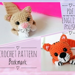 Crochet bookmark pattern cat and tiger, Polish/English, PDF, 2in1 digital